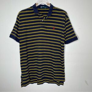 POLO RALPH LAUREN BLUE & YELLOW STRIPED POLO COLLARED SHIRT SZ L